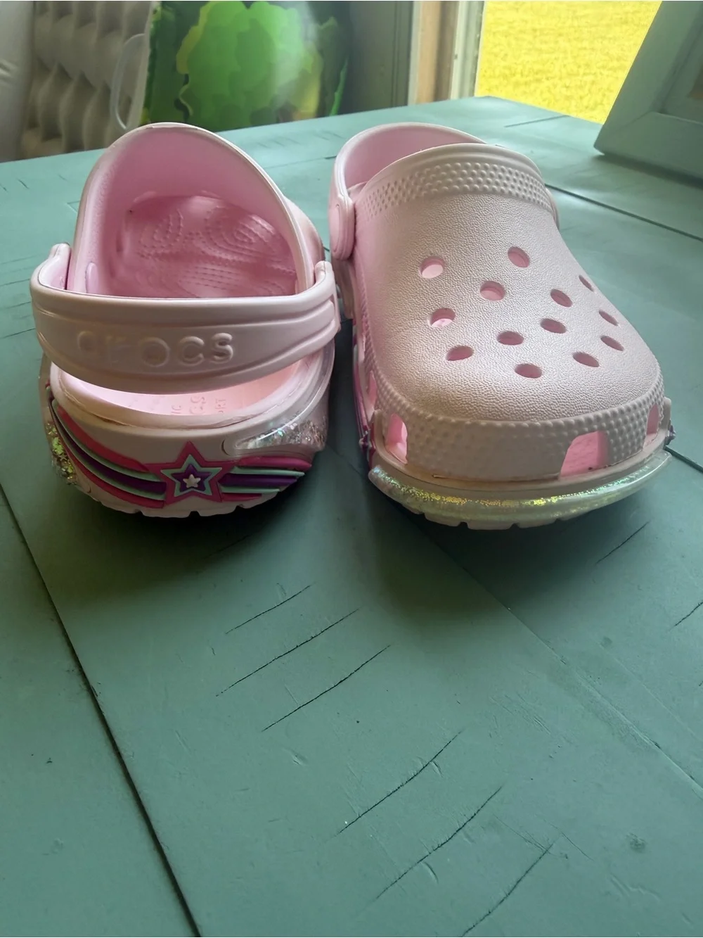 CROCS Kids Light Pink Clog Sandals with Star Heel Accent
